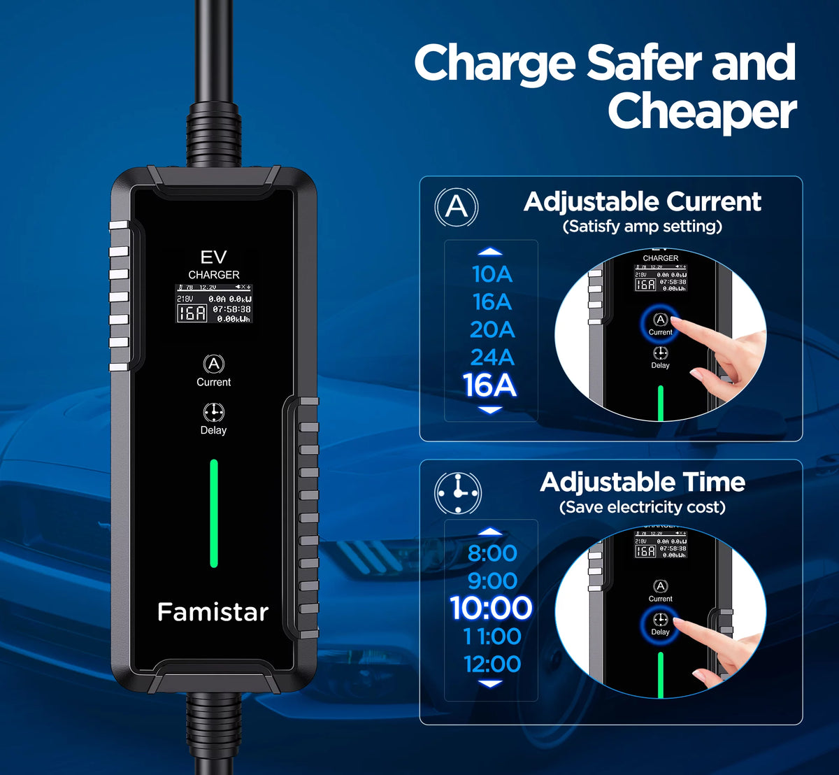 16Amp 110-240V Portable J1772 Electric Car Charger with 25ft Cord K603