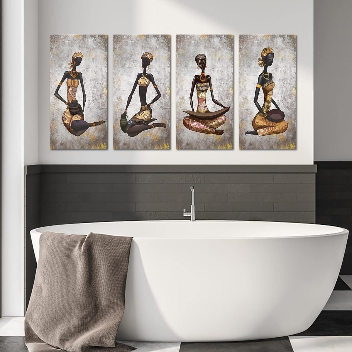 4 Pieces African Woman Canvas Painting Wall Art O986522