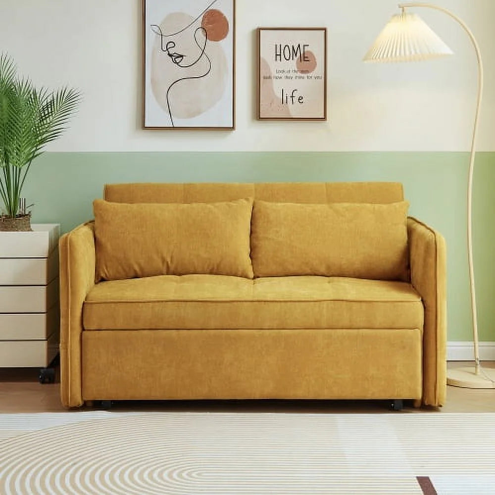 Yellow Chenille Fabric Pull-Out Sofa Bed Q345652