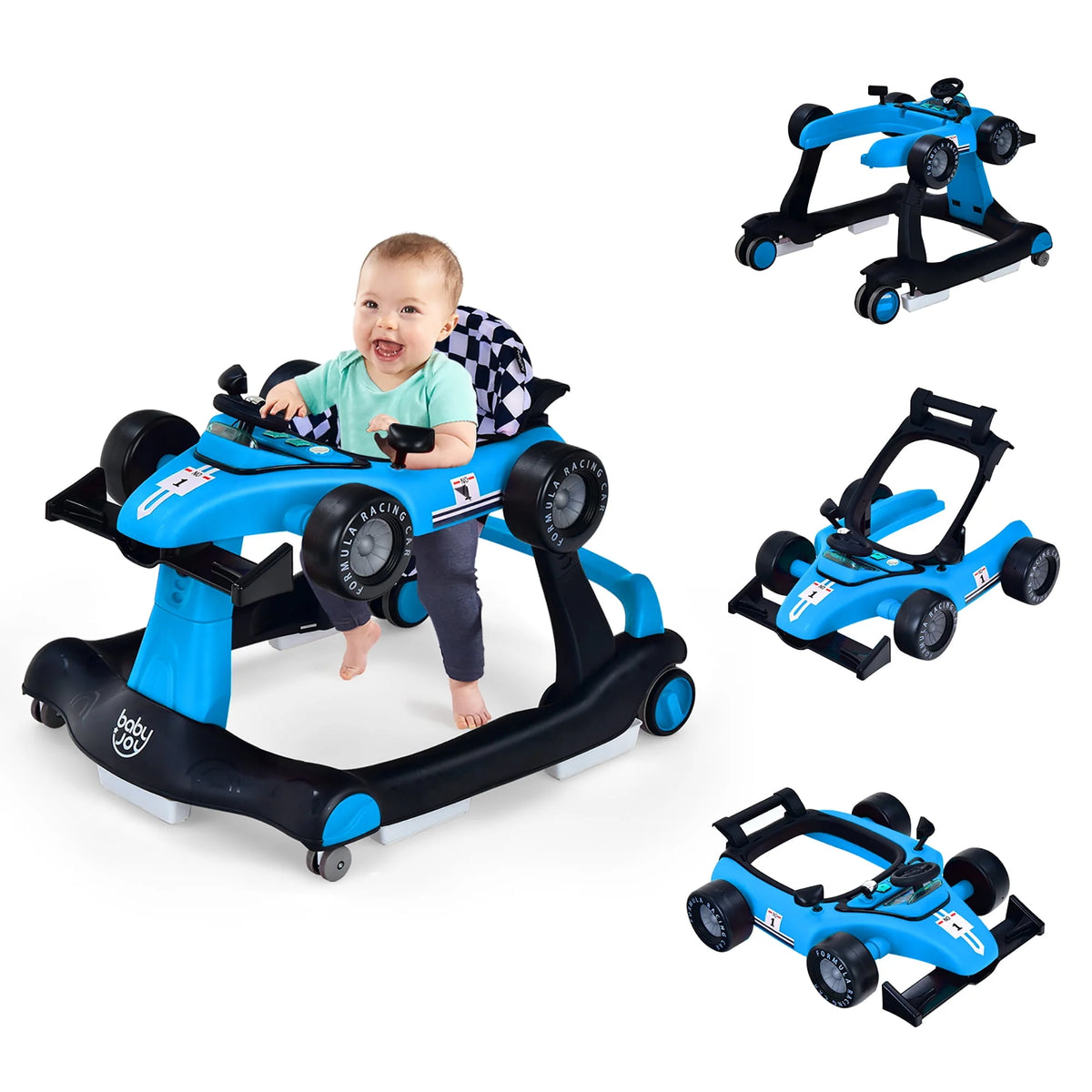 Foldable Adjustable Height Blue Baby Walker O7368