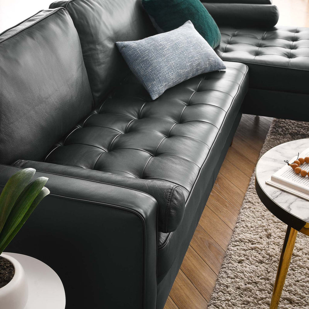 Black Leather Sectional Sofa S9736
