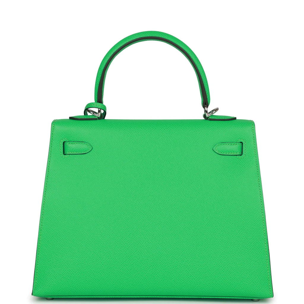 Kelly 25 Vert Comics Epsom Palladium Hardware Handbag E2720