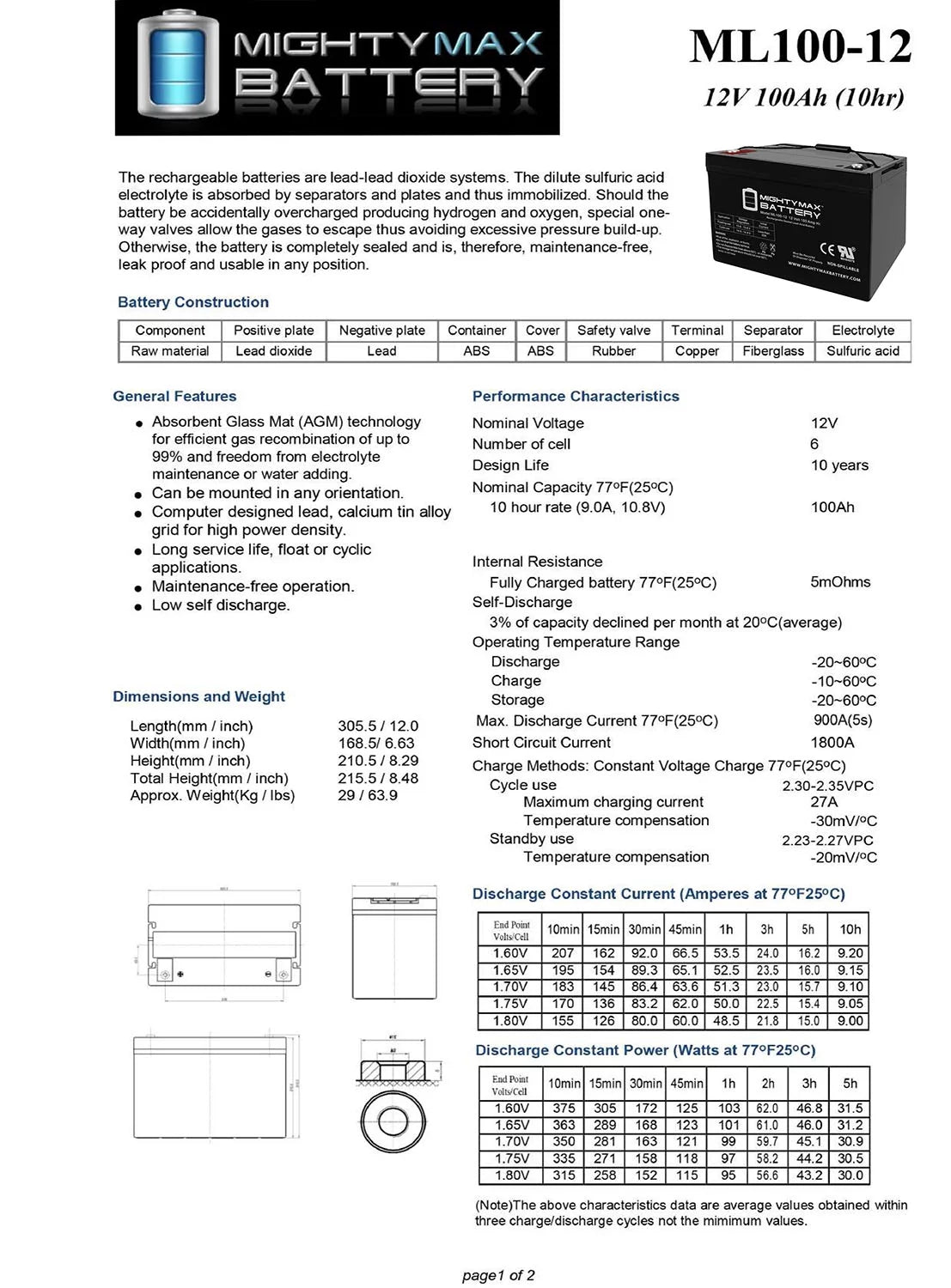 12V 100AH Deep Cycle VRLA Battery M9076