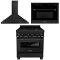 30 in. Dual Fuel Range, Range Hood, and Microwave Oven in Black Stainless Steel M937