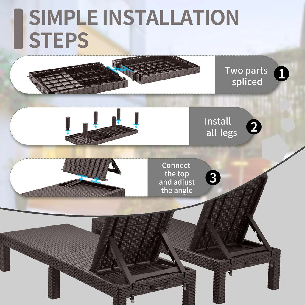Chaise Lounge Set of 2 with 6 Backrest Angles and Canopy A3815
