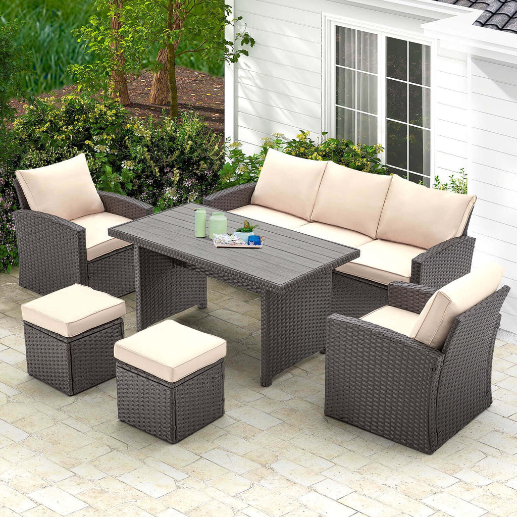 6 Pieces All Weather Wicker Rattan Patio Furniture Set Z185