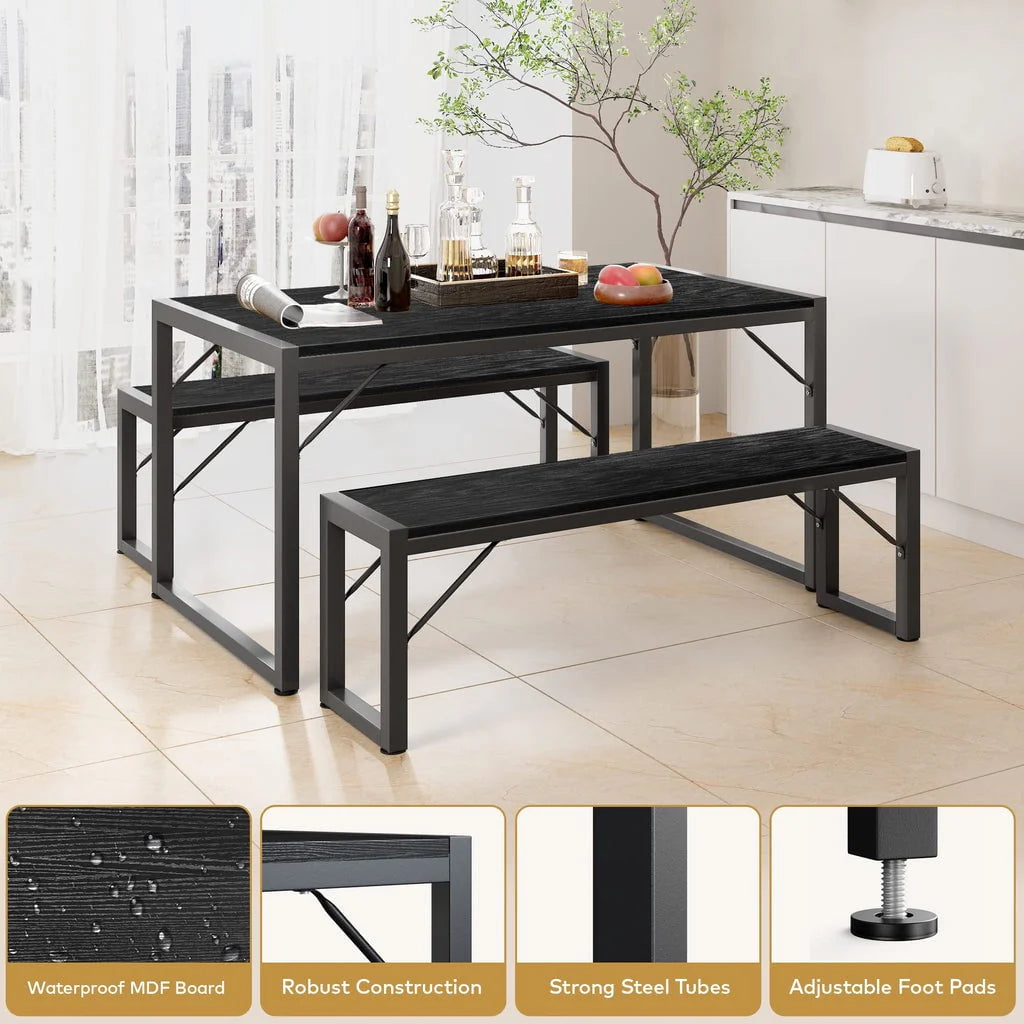 Gray Dining Table Set for 4 with 2 Benches D70739
