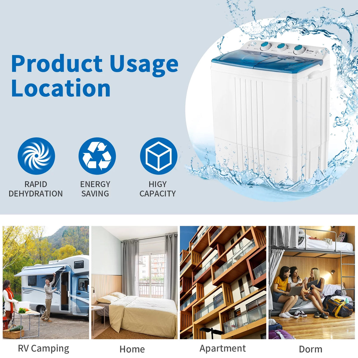20LBS Portable Compact Twin Tub Washing Machine Washer Dryer, Blue Y7947