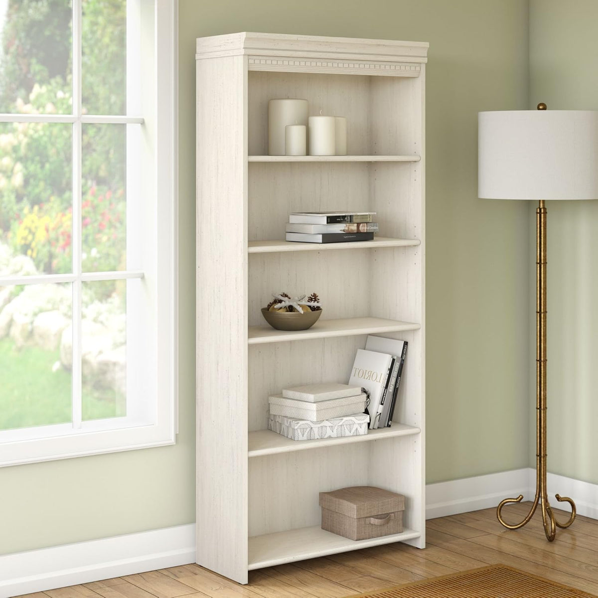 Antique White 5 Shelf Bookcase S164