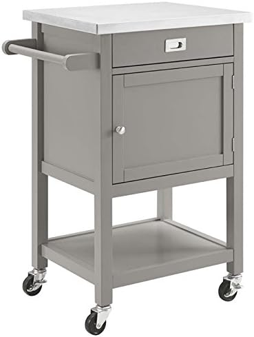 Stainless Steel Top Pine Wood Rolling Kitchen Island Cart with Drawer and Shelf R247