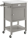 Stainless Steel Top Pine Wood Rolling Kitchen Island Cart with Drawer and Shelf R247