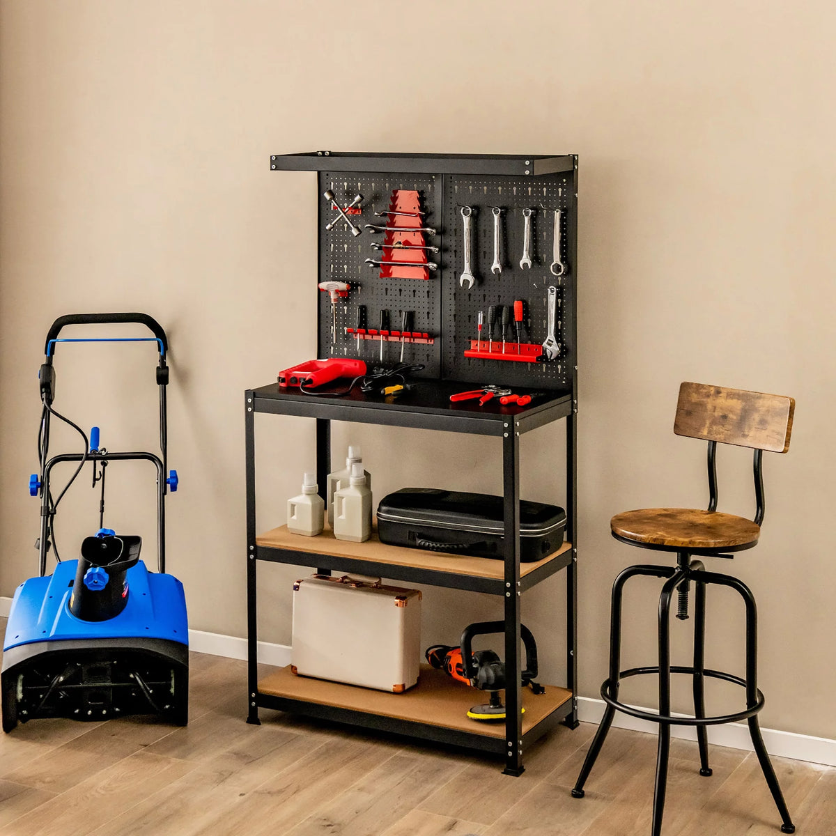 Tool Storage Workbench 4 Shelf Worktable with Peg Board Q877011