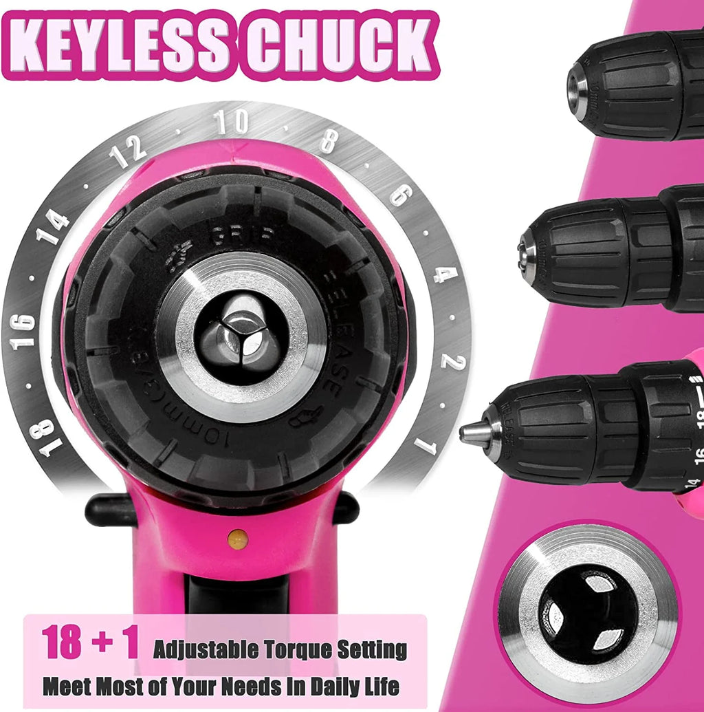 Pink 137 Piece Cordless Drill and Tool Set J78296
