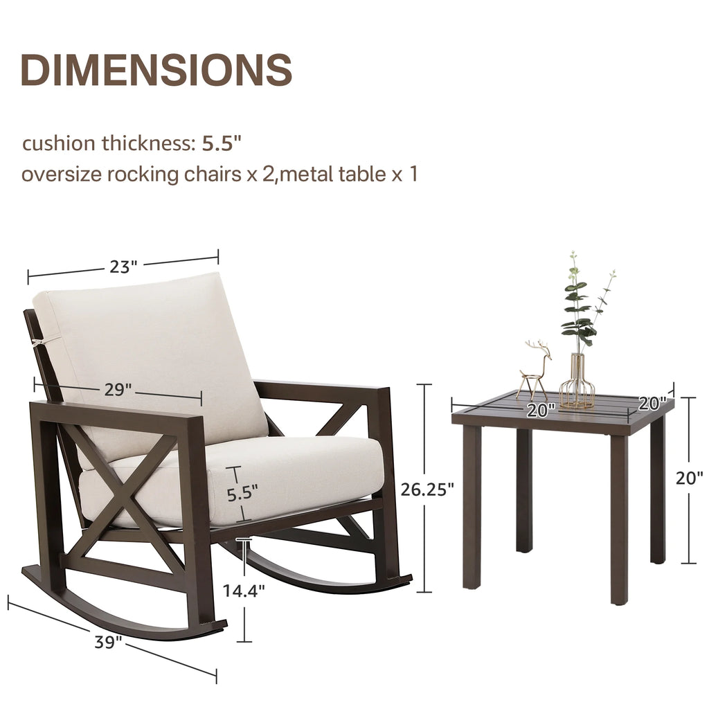 3 Piece Outdoor Rocking Bistro Set with 2 Rockers and 1 Metal Coffee Table P56551