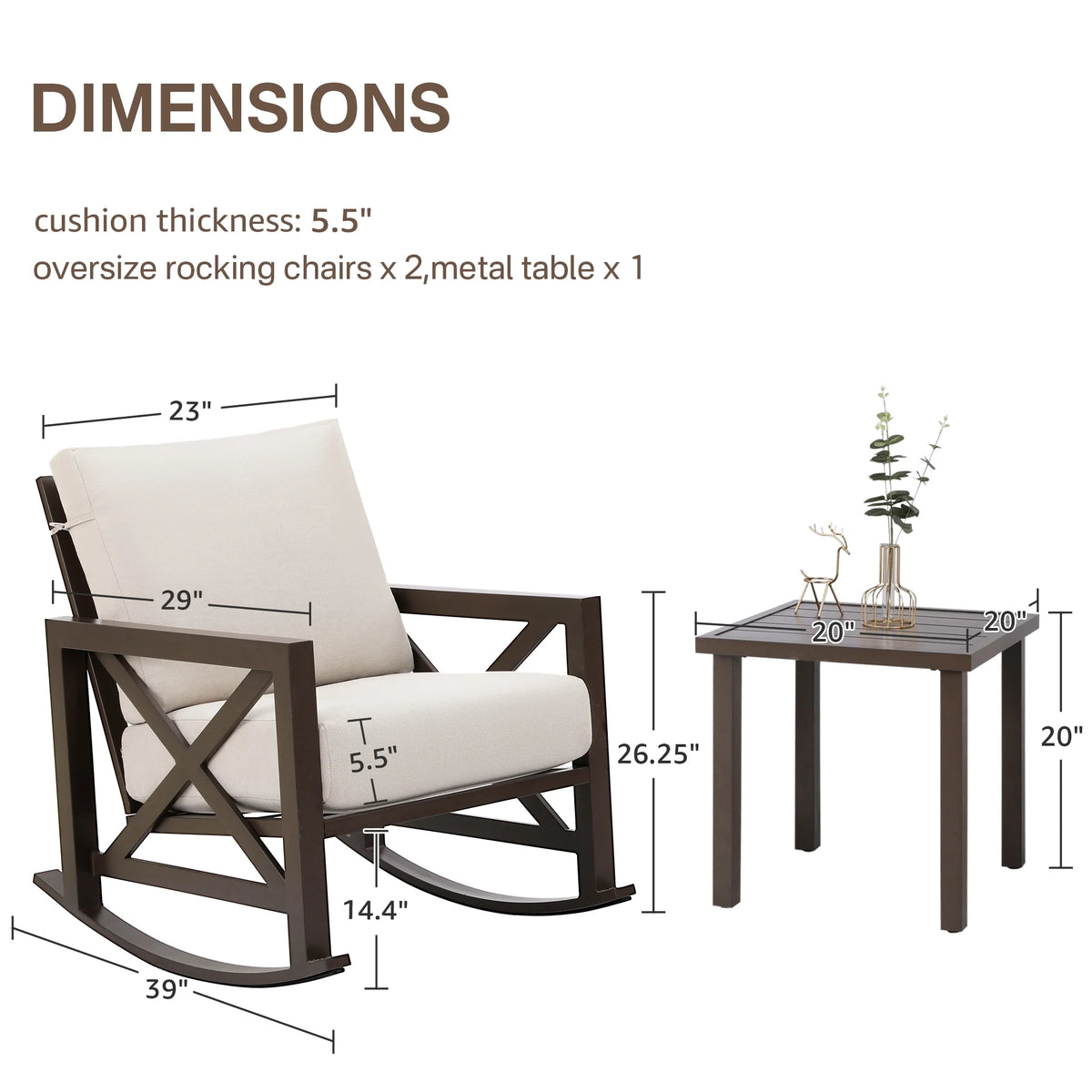 3 Piece Outdoor Rocking Bistro Set with 2 Rockers and 1 Metal Coffee Table P56551