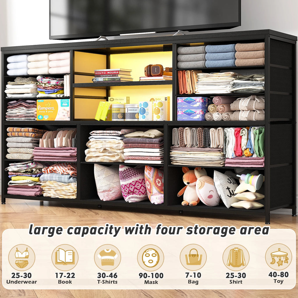 Black TV Stand with 12 Fabric Drawers A681