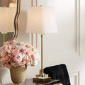 Traditional Buffet Table Lamp 29 1/2" Tall Gold Column Clear Crystal Glass White Fabric Shade C314