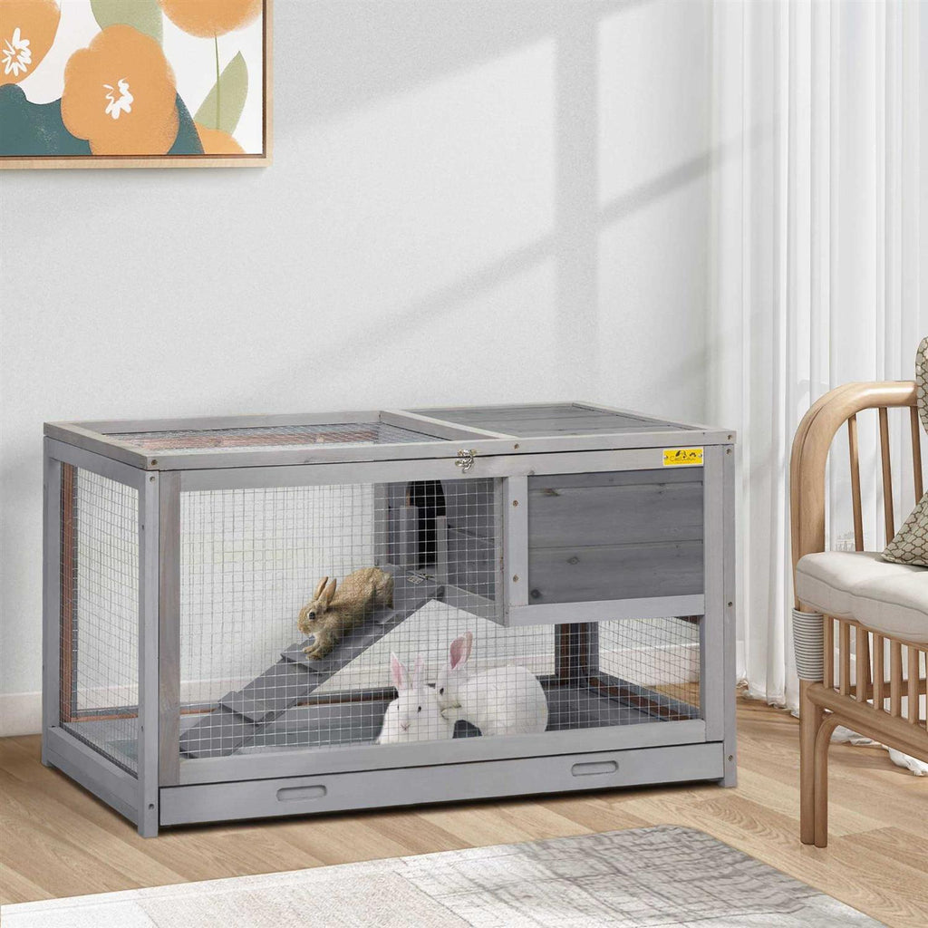 2 Story Wooden Rabbit Hutch with Pull Out Tray S482054