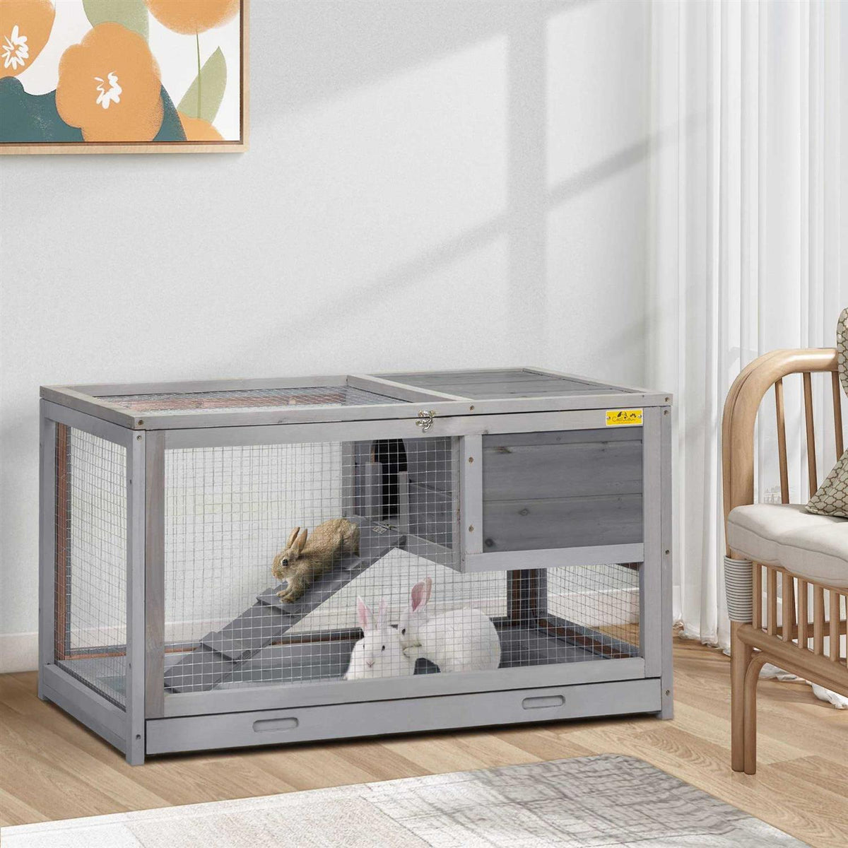 2 Story Wooden Rabbit Hutch with Pull Out Tray S482054