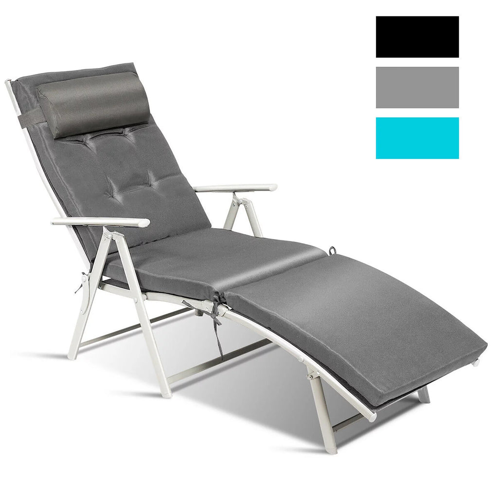 Black Outdoor Folding Chaise Lounge Chair with Cushion I9013