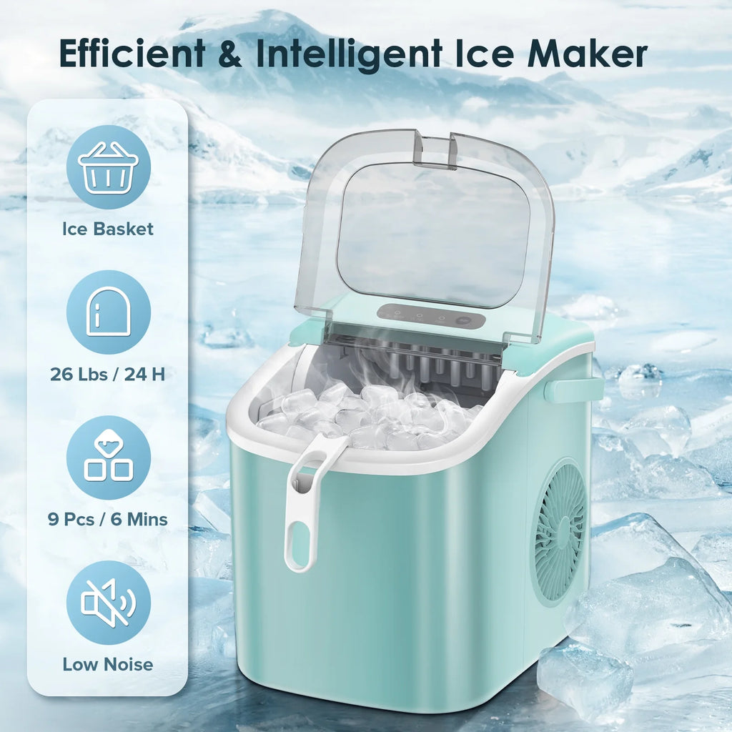 Portable Countertop Ice Maker with Handle, 26Lbs/24H, Black Y1865