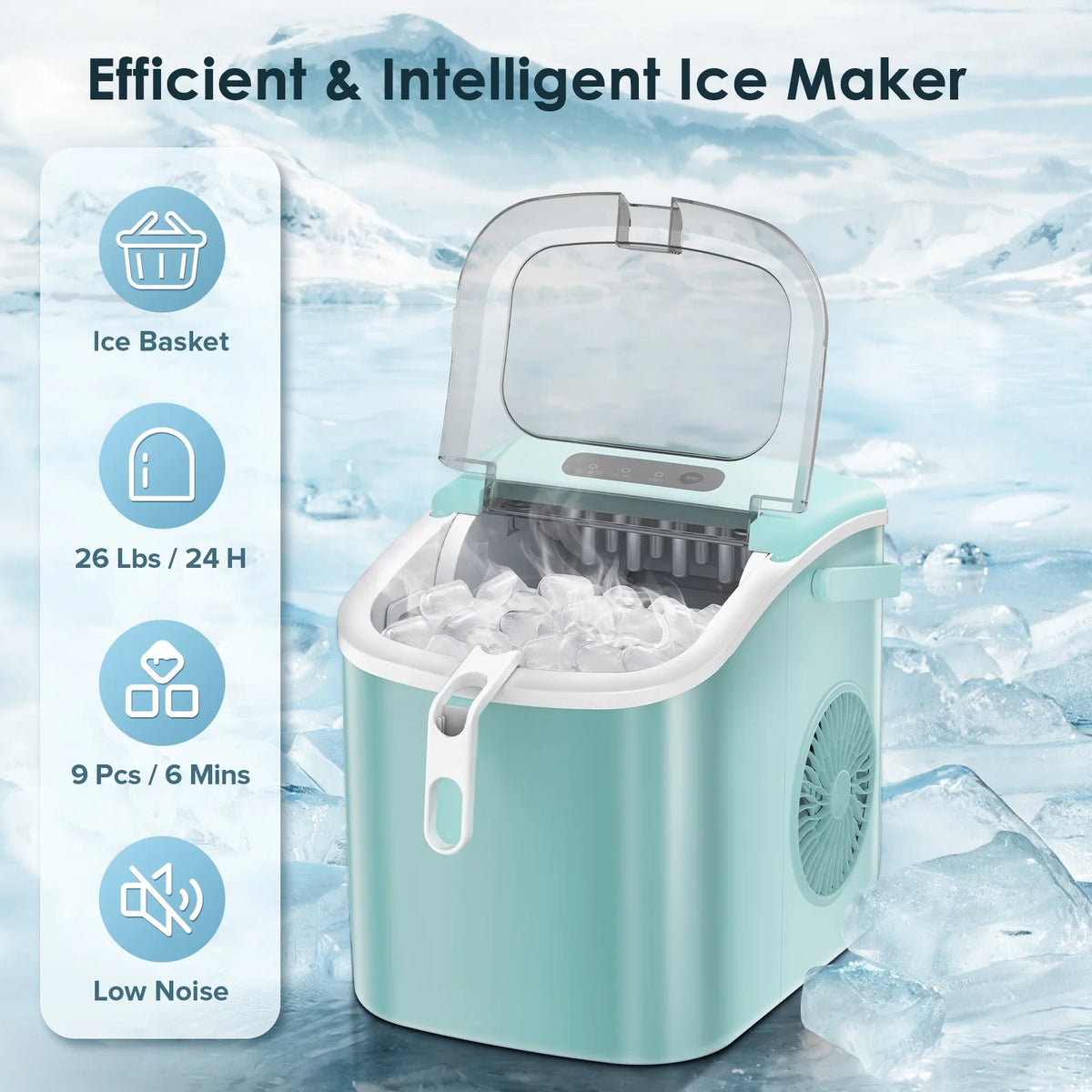 Portable Countertop Ice Maker with Handle, 26Lbs/24H, Black Y1865