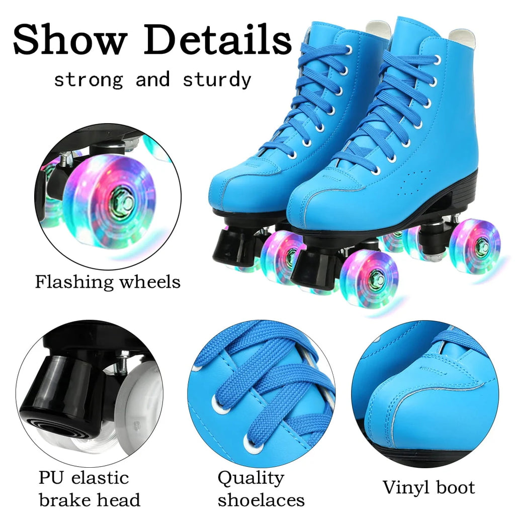 Flashing Wheels Leather Double-Row Roller Skates B58527