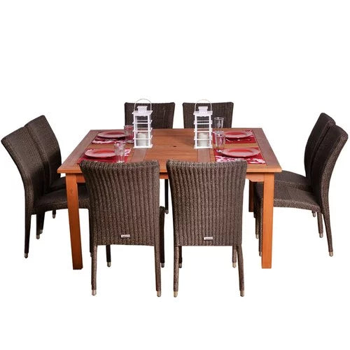 9-Piece Solid Wood Wicker Patio Dining S9636