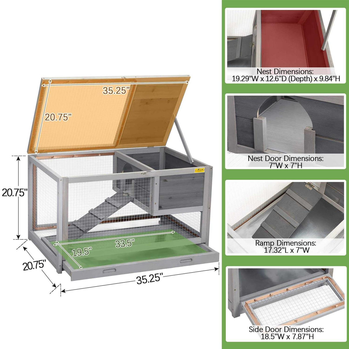 2 Story Wooden Rabbit Hutch with Pull Out Tray S482054
