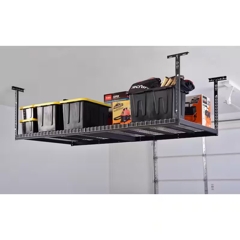 Adjustable Height Garage Overhead Ceiling Storage Rack in Black P639993