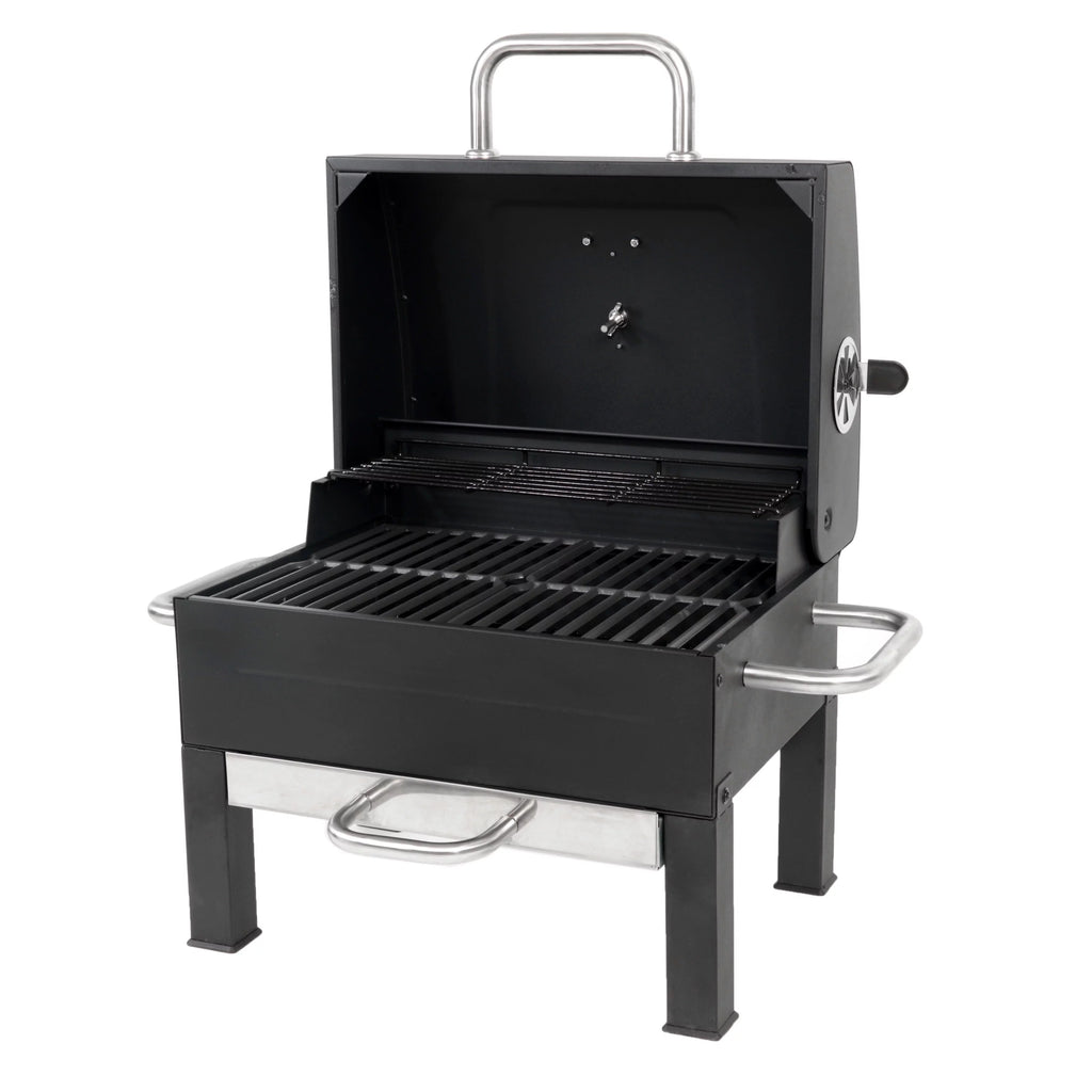 Portable Charcoal Grill, Black and Stainless Steel Z223773