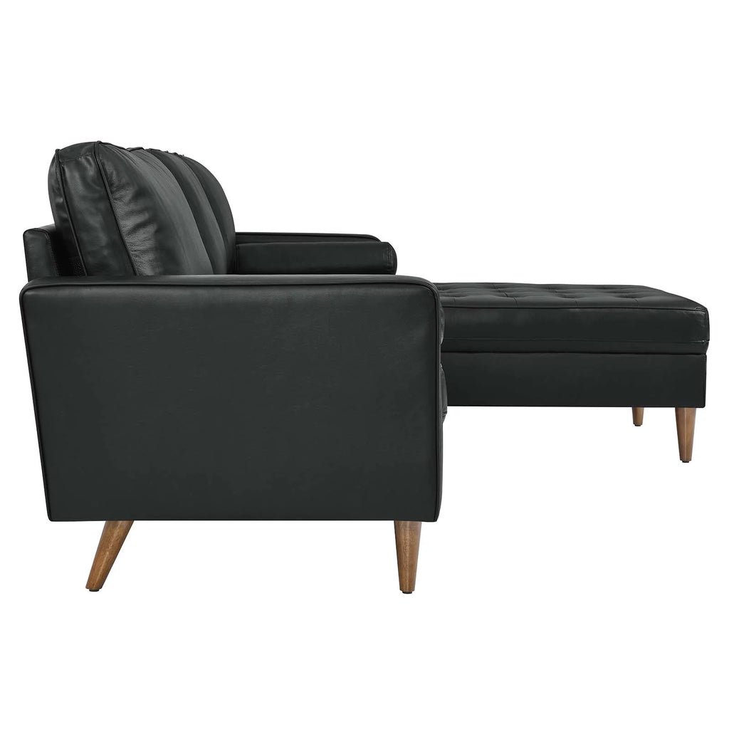 Black Leather Sectional Sofa S9736