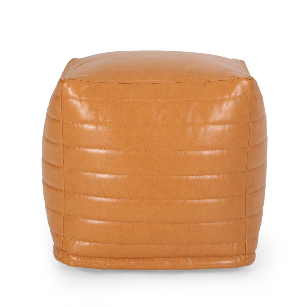 Caramel Faux Leather Cube Pouf O34604