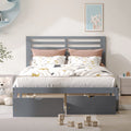 Gray Pine Wood Full Size Platform Bed Frame with Headboard and Drawers T7985