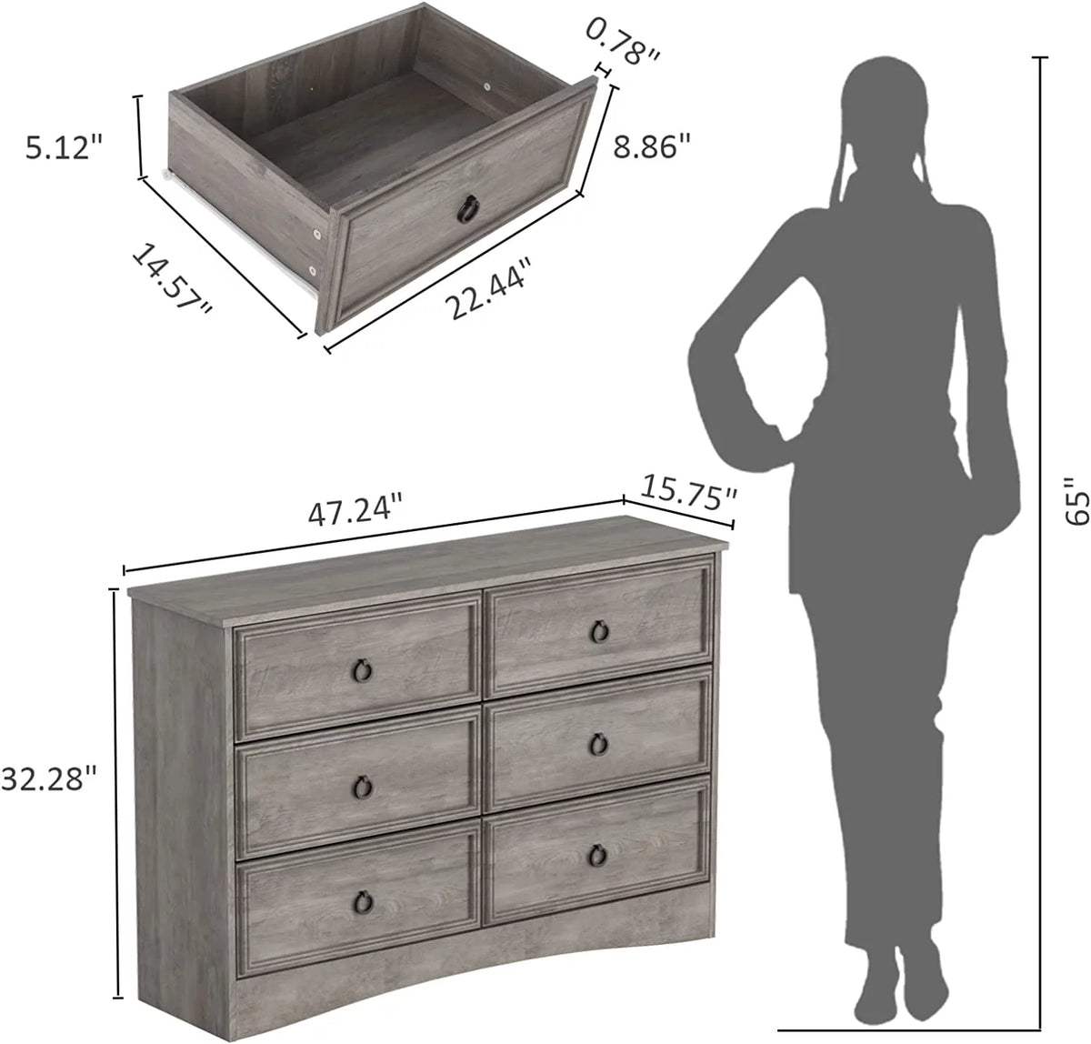 Gray 6 Drawer Dresser E542