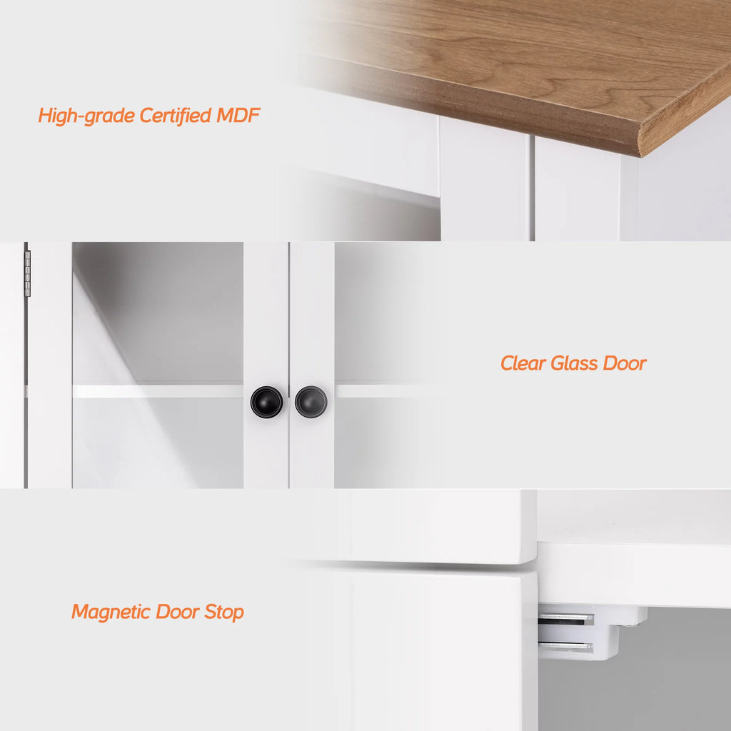 White Wood Bathroom Cabinet with Glass Doors and Adjustable Shelves S64161