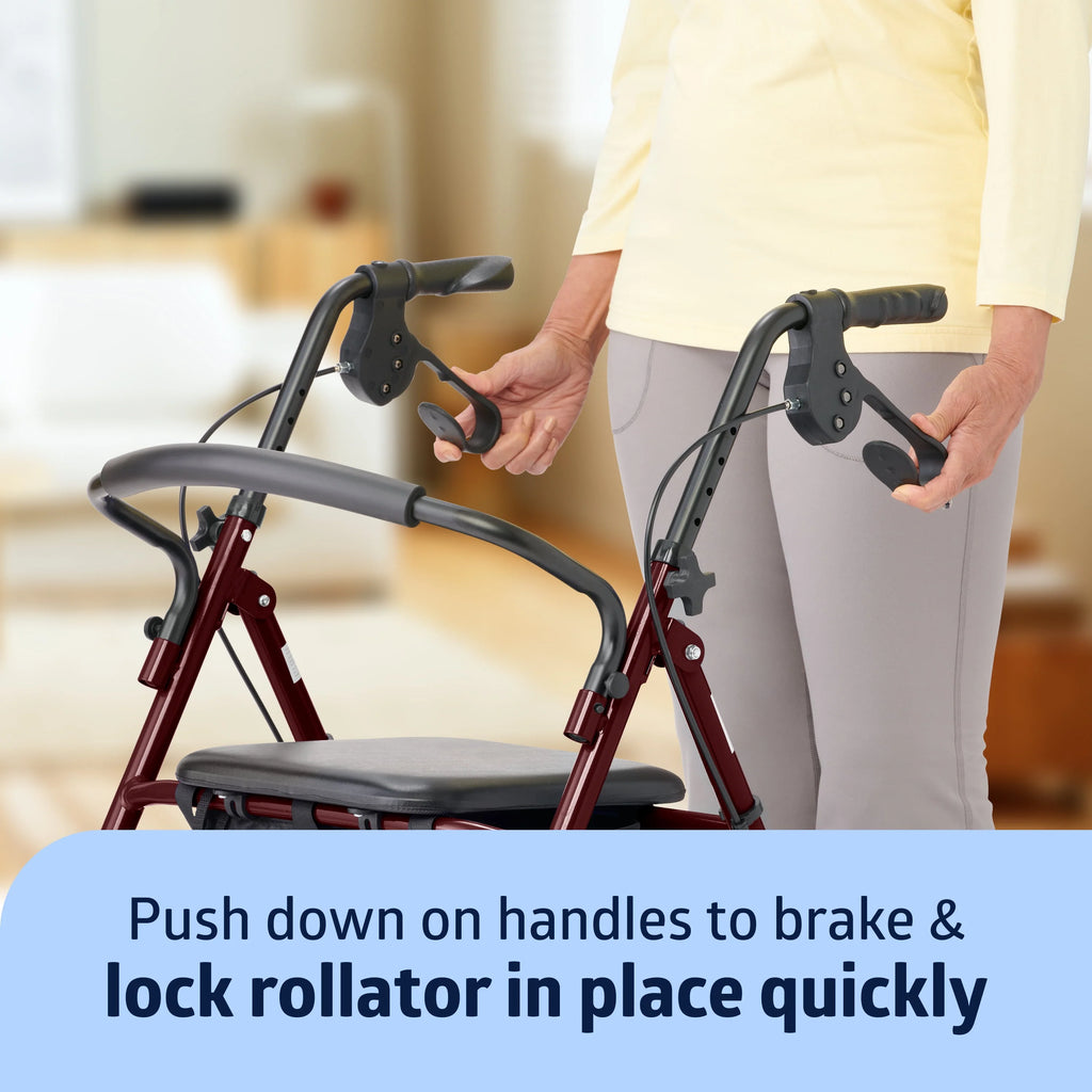 Burgundy Steel Rollator Walker with 8" Wheels F7359