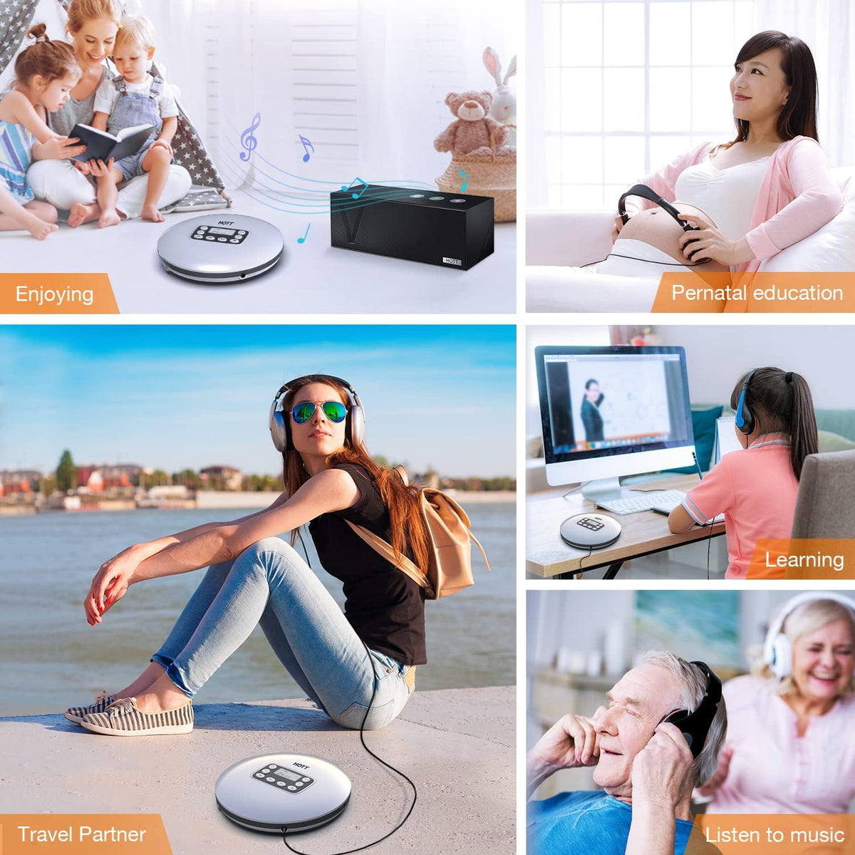 Portable CD Player with Bluetooth and Stereo Headphone U3675