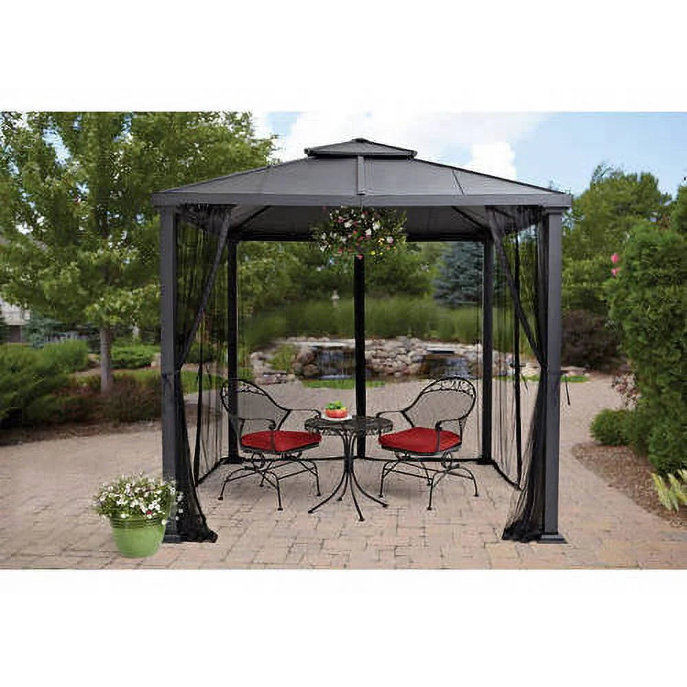 8' x 8' Steel Hard Top Gazebo with Netting, Black W9093