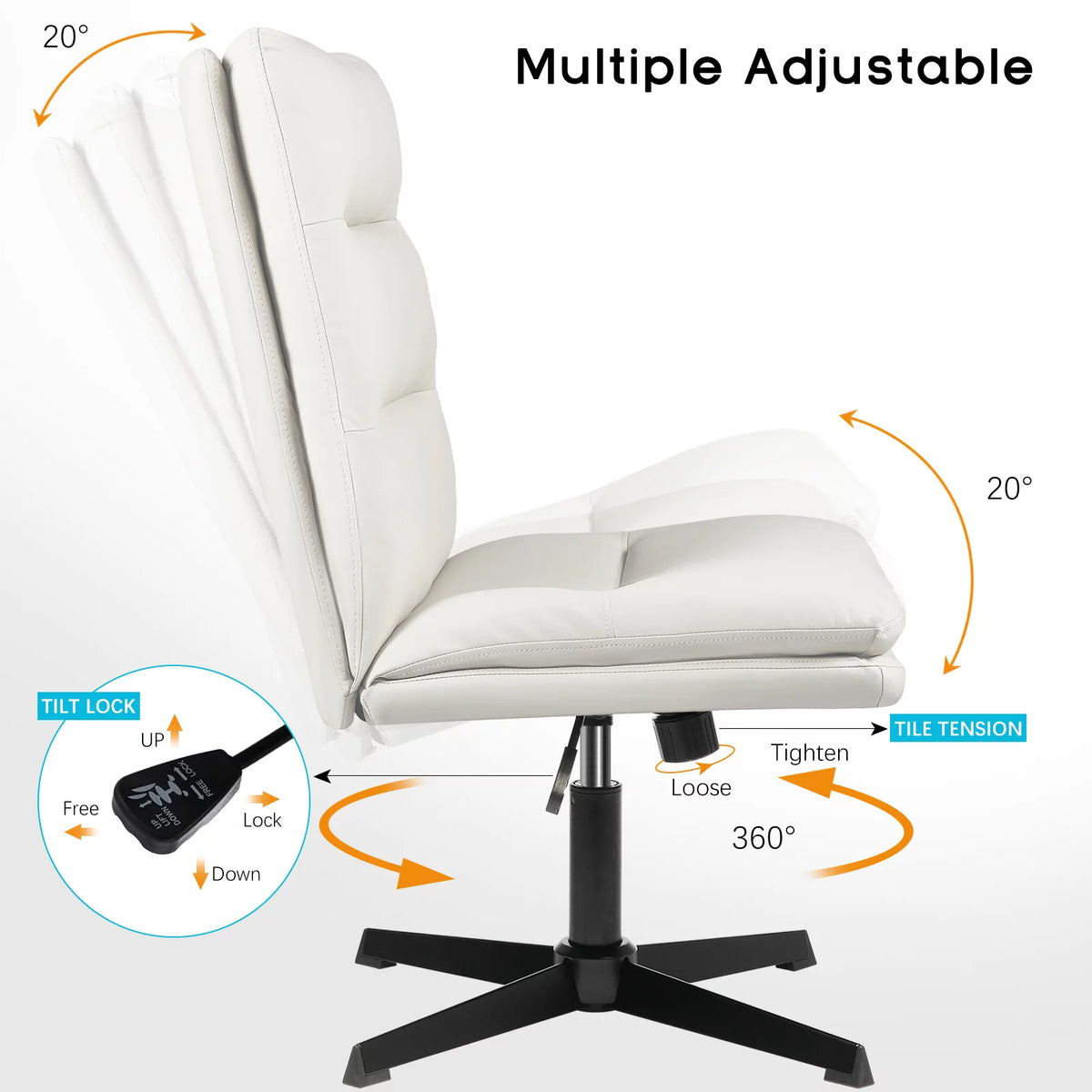 High Back Armless PU Leather Office Desk Chair B697781