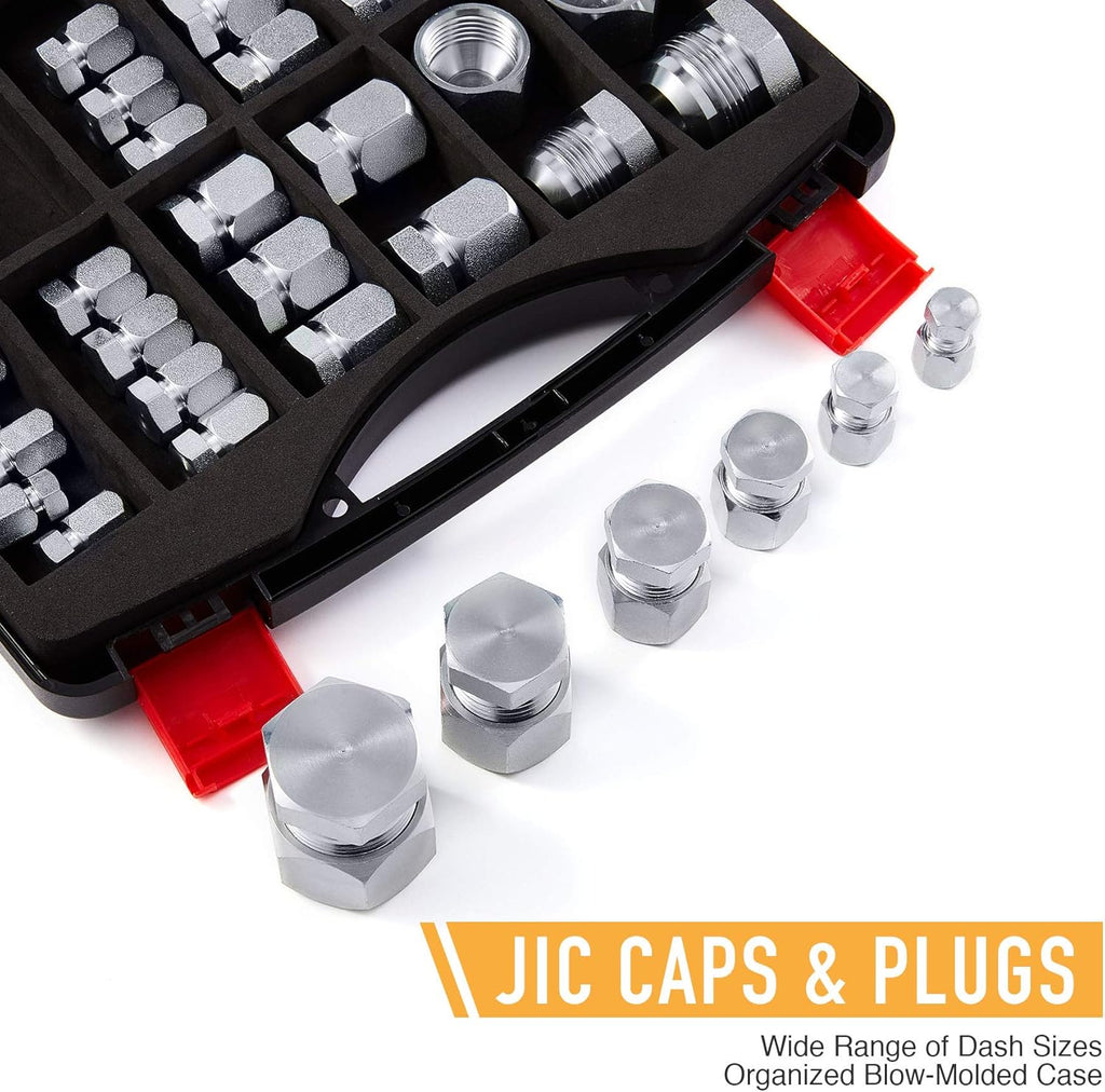 64 Piece JIC 37° Flare Cap and Plug Kit Galvanized Steel Fitting Set Q17085