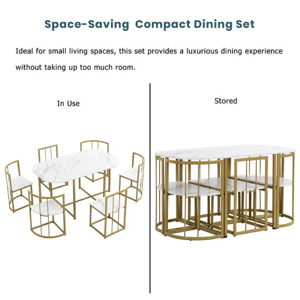 Modern 7-Piece Faux Marble Dining Table Set N92096