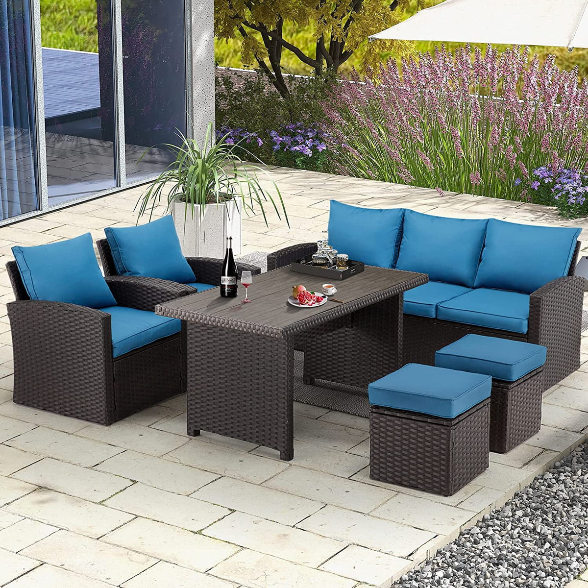 6 Pieces All Weather Wicker Rattan Patio Furniture Set Z185