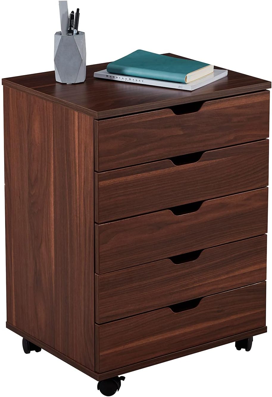 White 5 Drawer Storage Cabinet on Wheels H3412