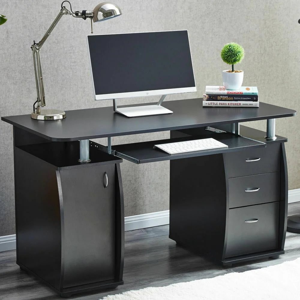 Brown Computer Desk with 3 Drawers Bookcase U435685