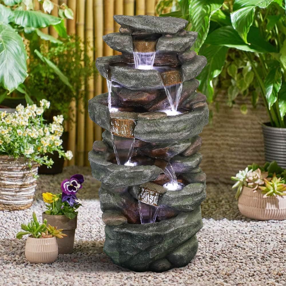 6-Tiers Outdoor Water Fountain with LED Lights I960260