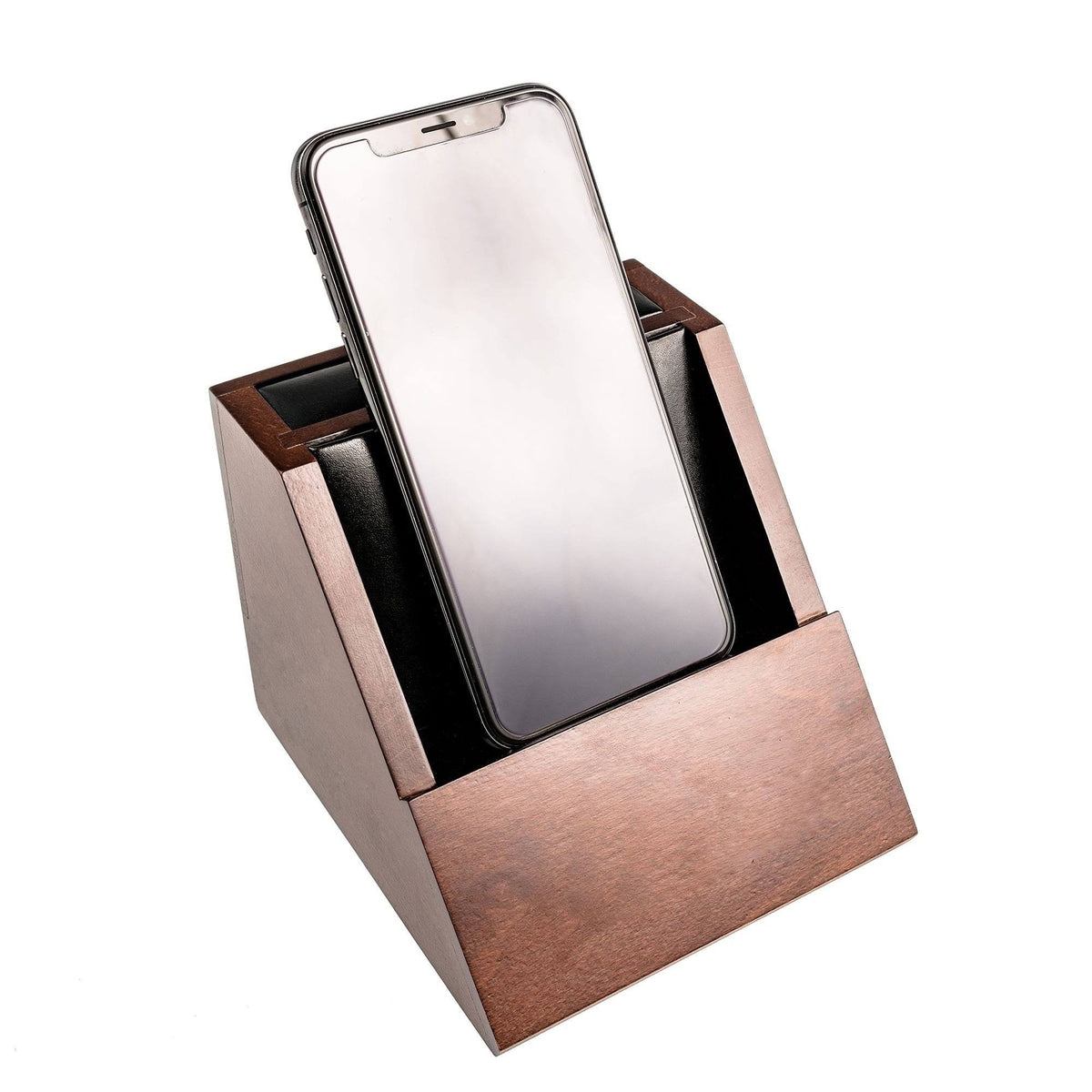 Walnut and Leather Desktop Cell Phone Holder W22688