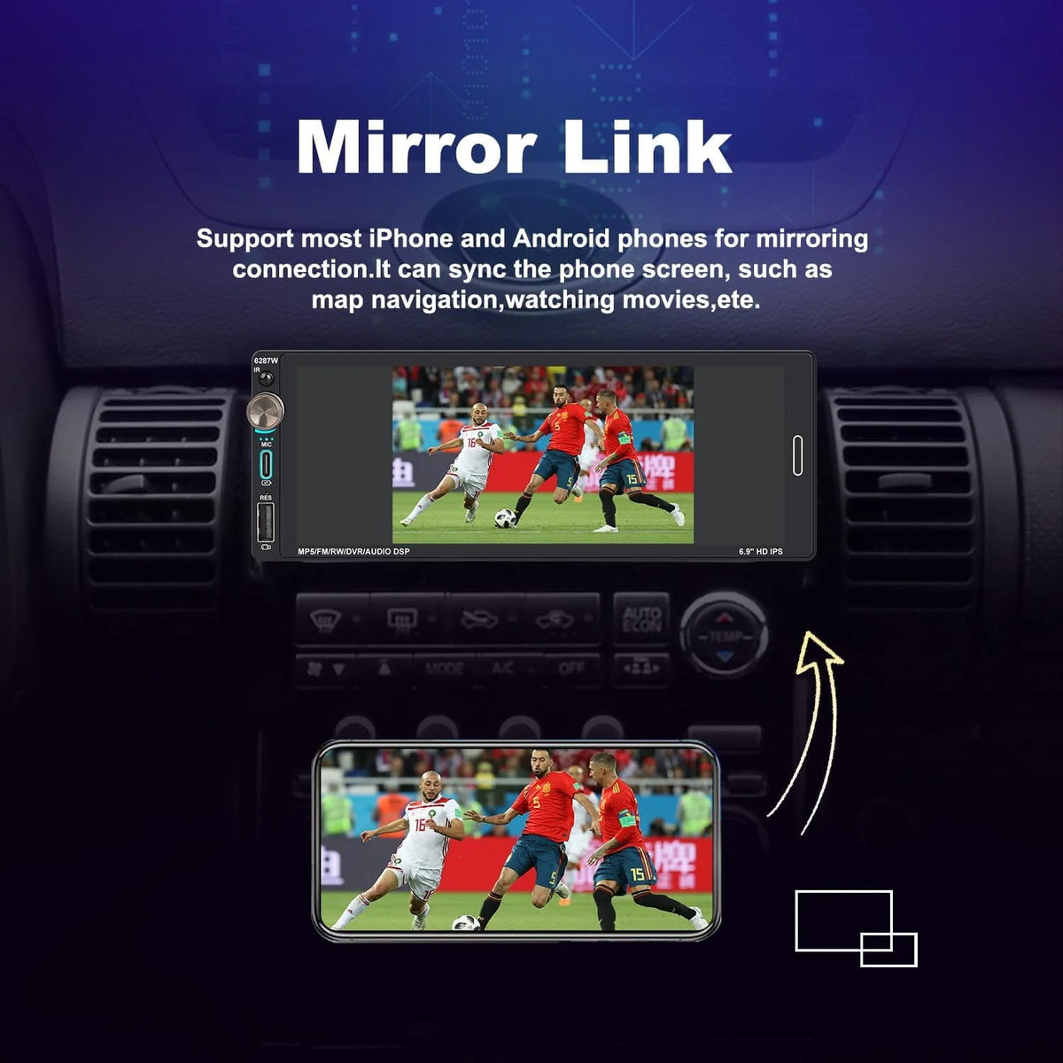 Single Din Car Stereo with Apple CarPlay Android Auto 6.9 inch Touchscreen Bluetooth P466