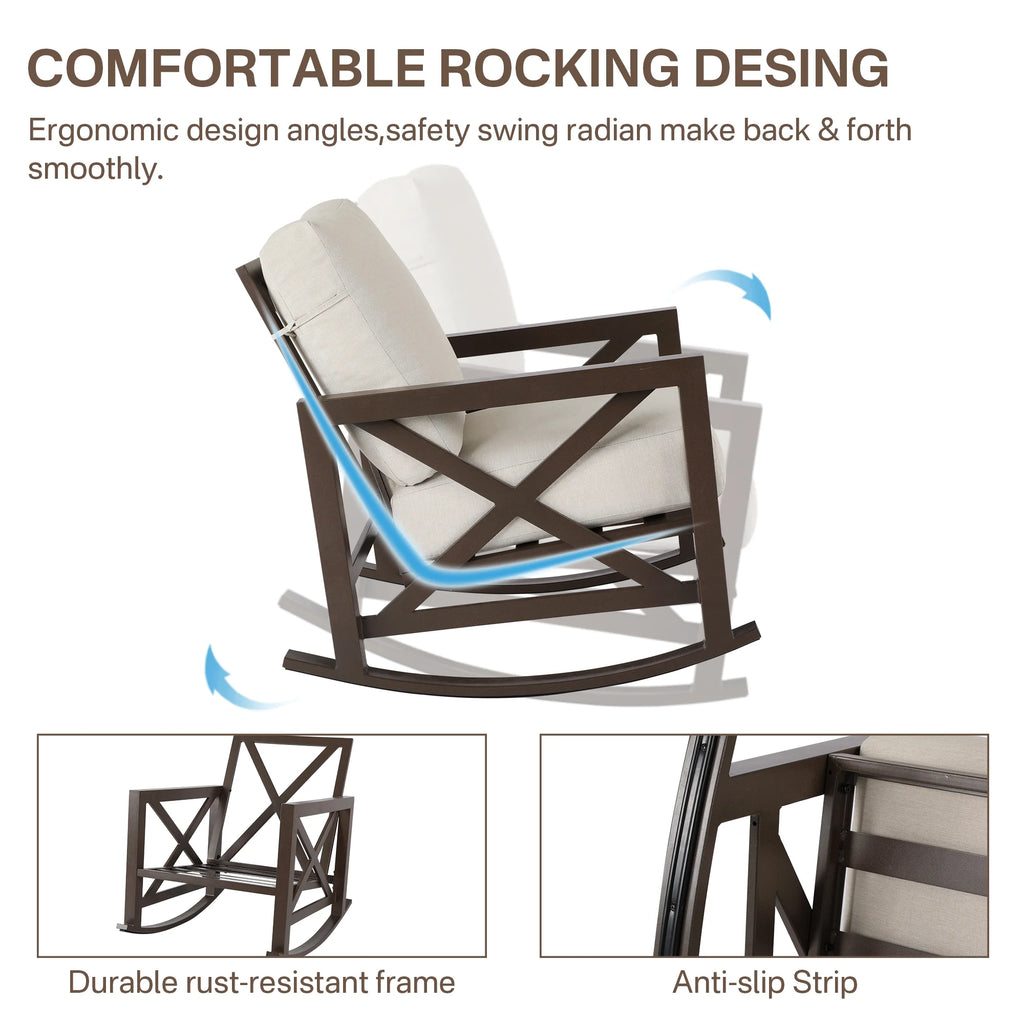 3 Piece Outdoor Rocking Bistro Set with 2 Rockers and 1 Metal Coffee Table P56551