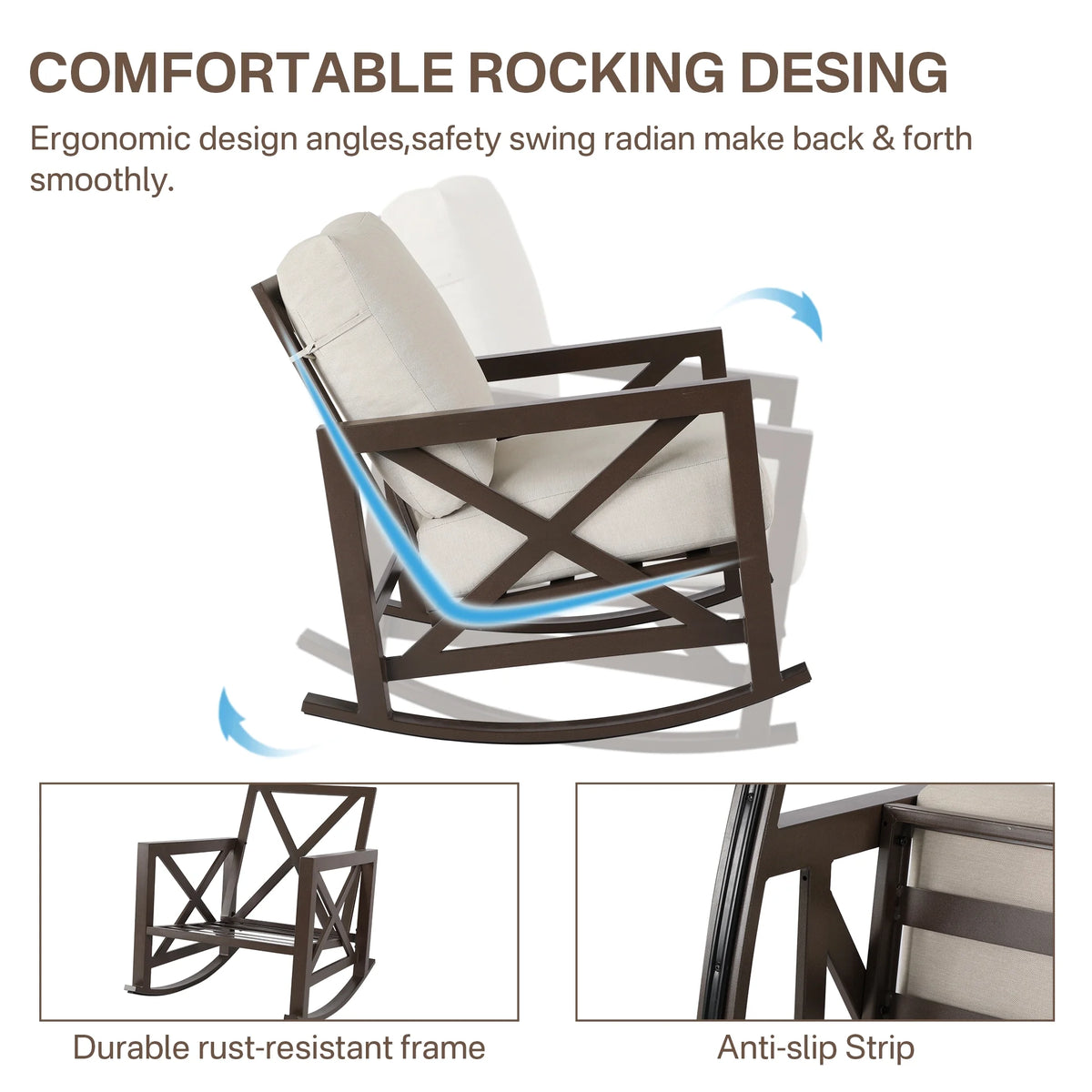 3 Piece Outdoor Rocking Bistro Set with 2 Rockers and 1 Metal Coffee Table P56551